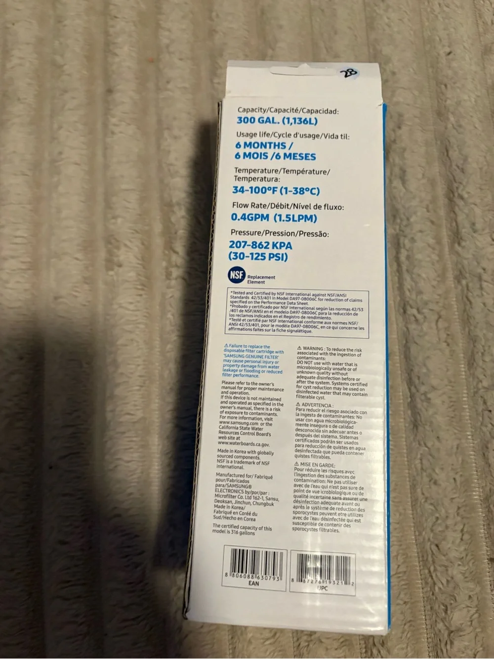 Samsung White & Blue Refrigerator Water Filter Cartridge BNWT POT-2/28